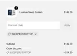SLEEPERSTOPTOP coupon verification screenshot