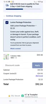 LuvionBio coupon verification screenshot