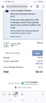 LuvionBio coupon verification screenshot