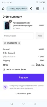 SAVENOX15 coupon verification screenshot