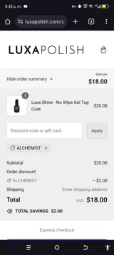 ALCHEMIST coupon verification screenshot