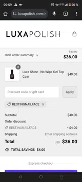 RESTINGNAILFACE coupon verification screenshot