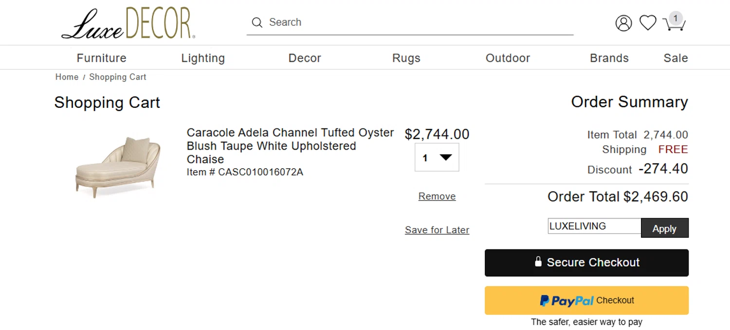 where to use Luxe Decor promo code box
