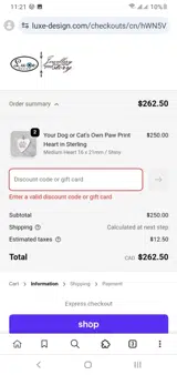 Gingiandluna coupon verification screenshot