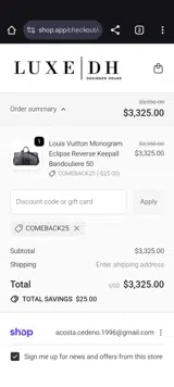 COMEBACK25 coupon verification screenshot