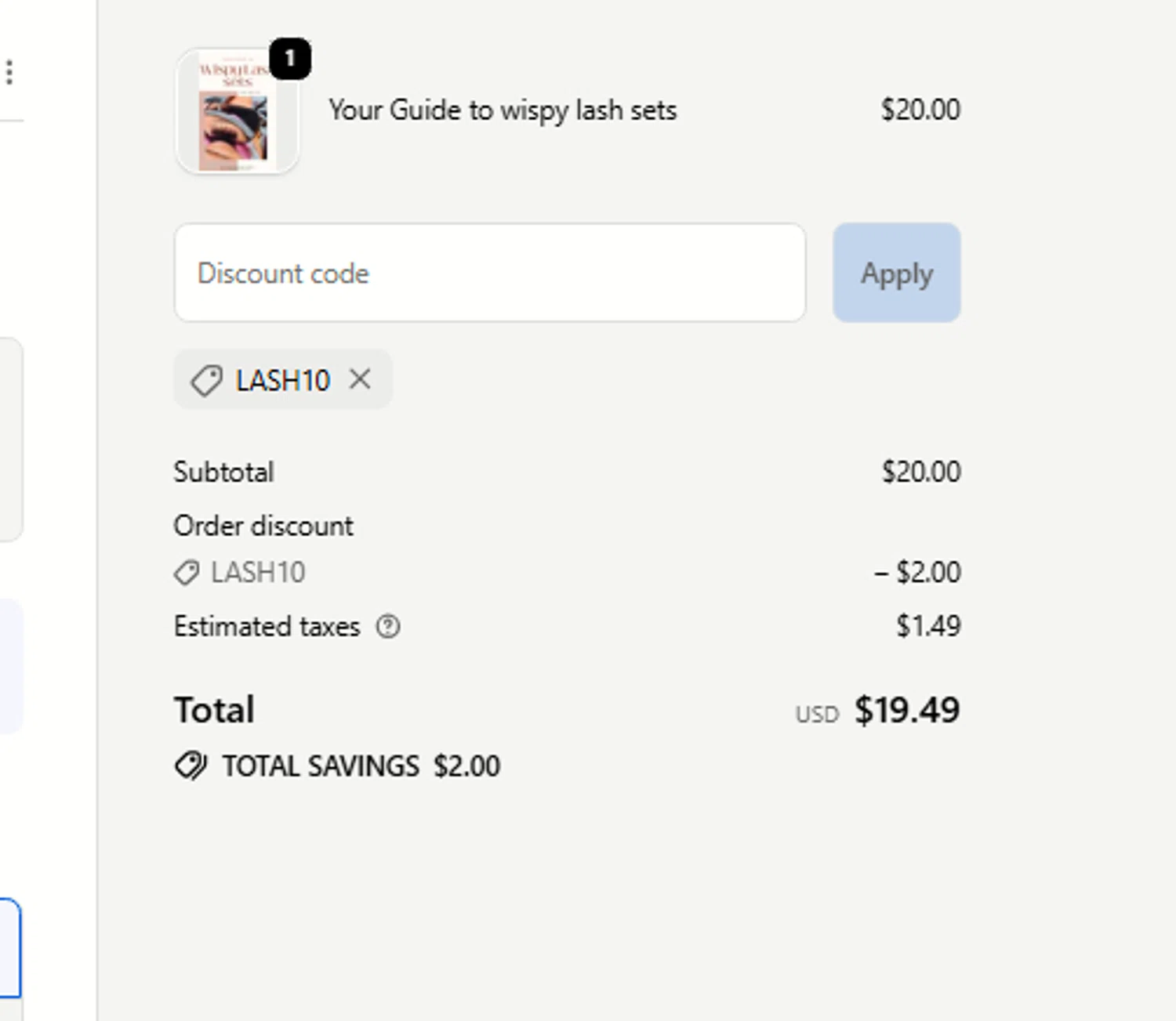 Luxe Lash Co promo code screenshot showing code lash10 applied at Luxe Lash Co checkout page. Uploaded by SimplyCodes community member Sova_Valorant on Dec 10, 2025