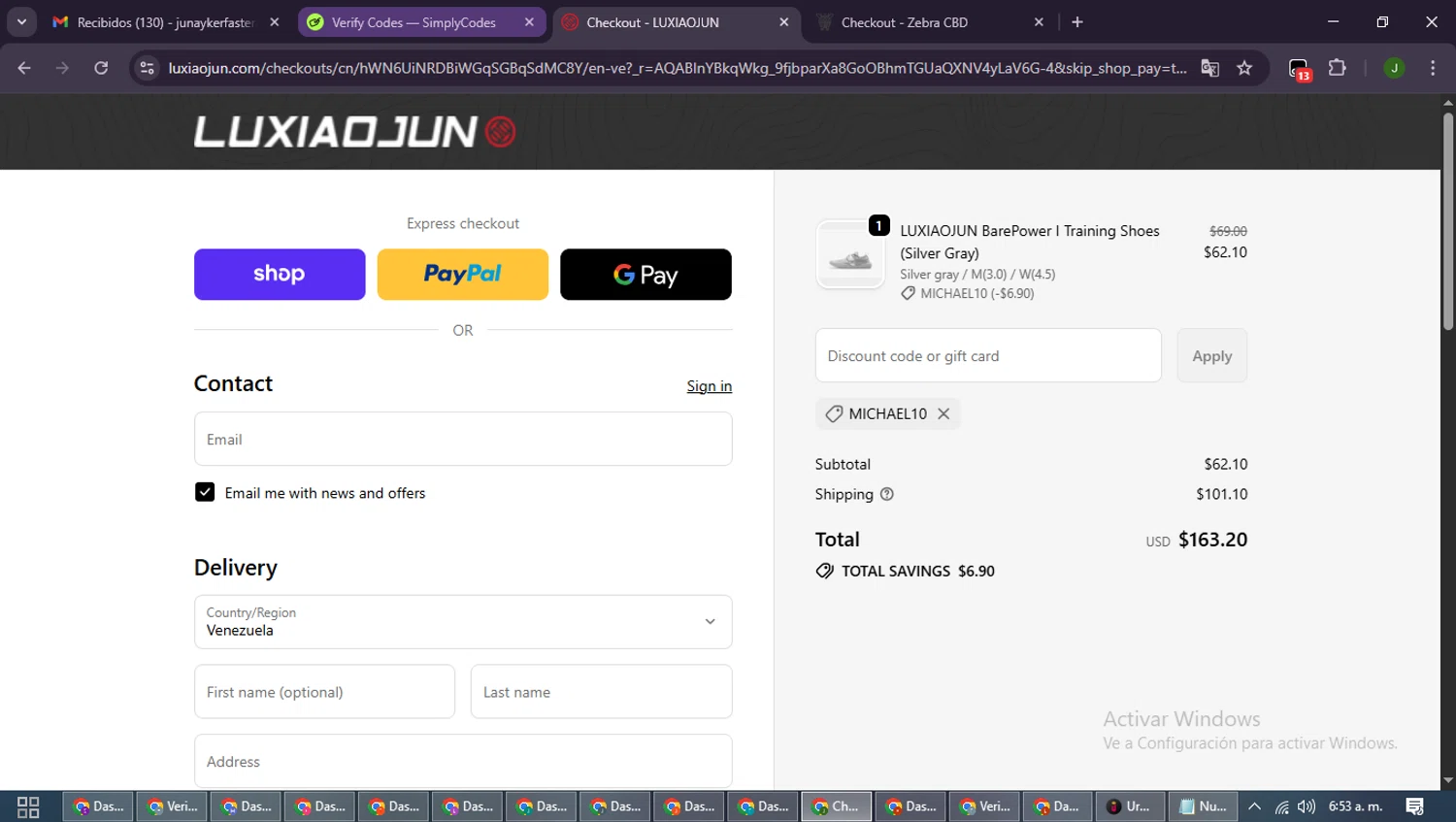 LUXIAOJUN discount code screenshot showing code Michael10 applied at LUXIAOJUN checkout page. Uploaded by SimplyCodes community member SmartLion6646 on Dec 16, 2025
