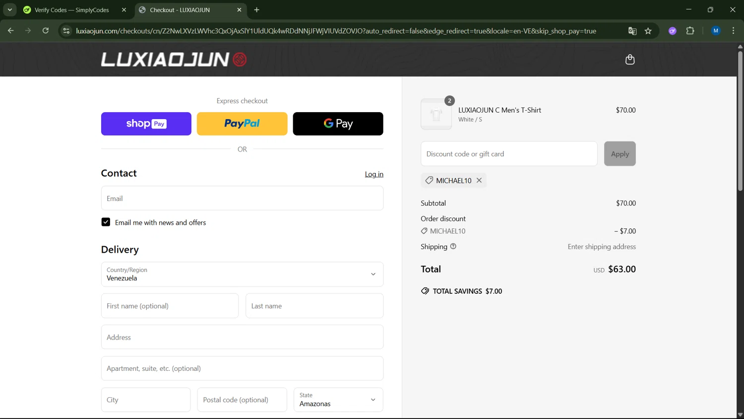 LUXIAOJUN discount code screenshot showing code Michael10 applied at LUXIAOJUN checkout page. Uploaded by SimplyCodes community member ScanNavigator5190 on May 13, 2025