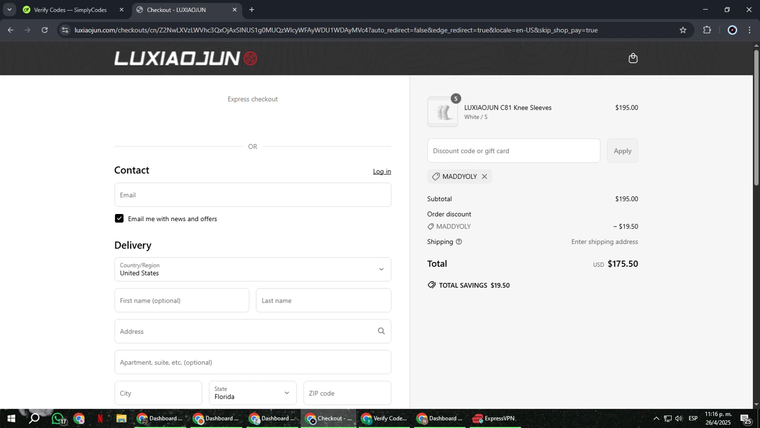 LUXIAOJUN discount code screenshot showing code MADDYOLY applied at LUXIAOJUN checkout page. Uploaded by SimplyCodes community member RoyalBoss4384 on Apr 27, 2025