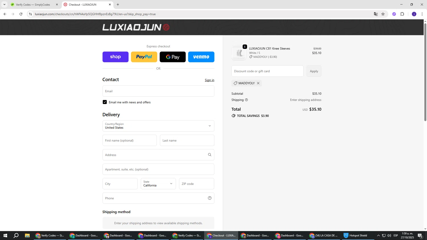 LUXIAOJUN discount code screenshot showing code MADDYOLY applied at LUXIAOJUN checkout page. Uploaded by SimplyCodes community member simplycodesssss on Oct 27, 2025