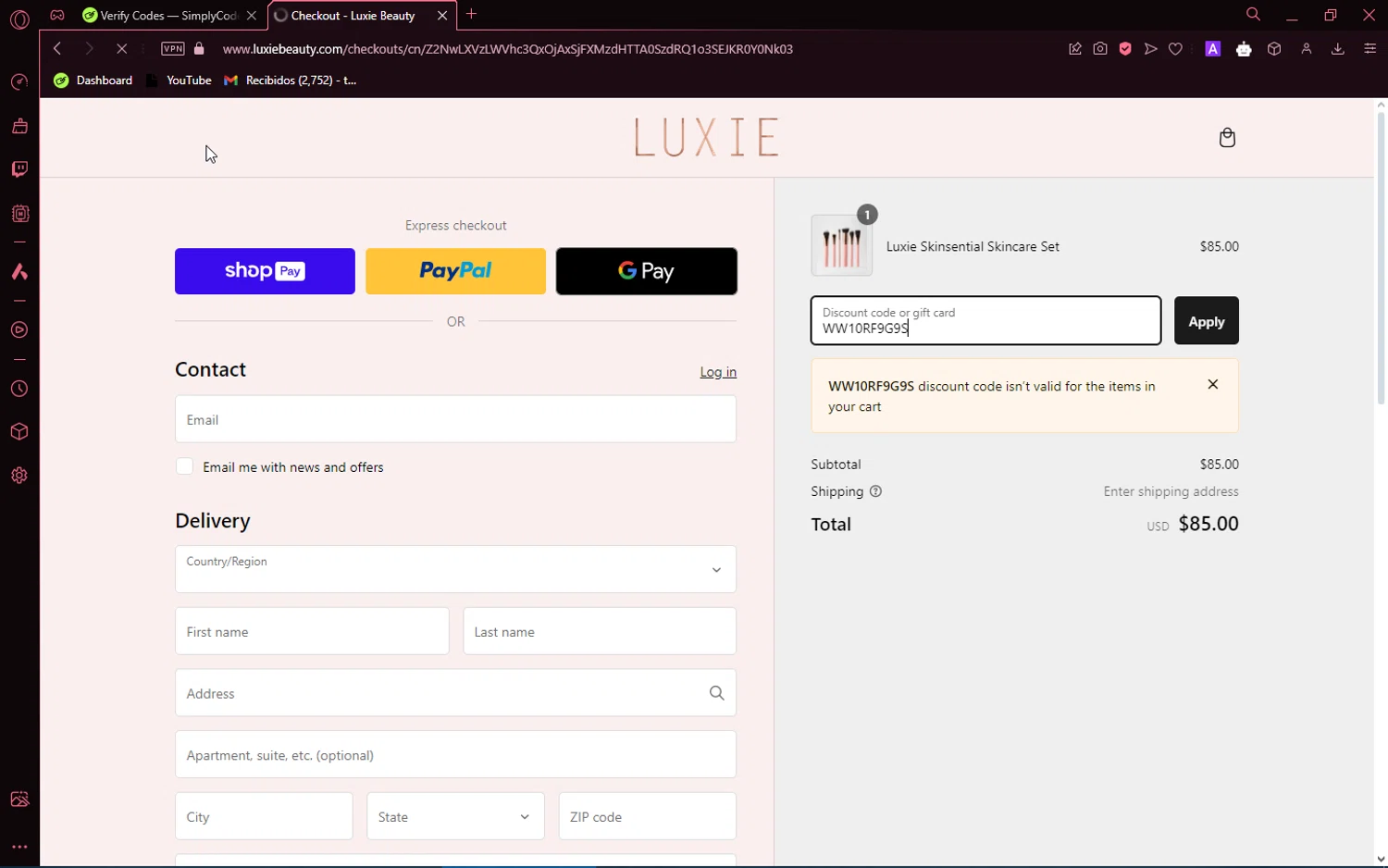 where to use Luxie Beauty promo code box