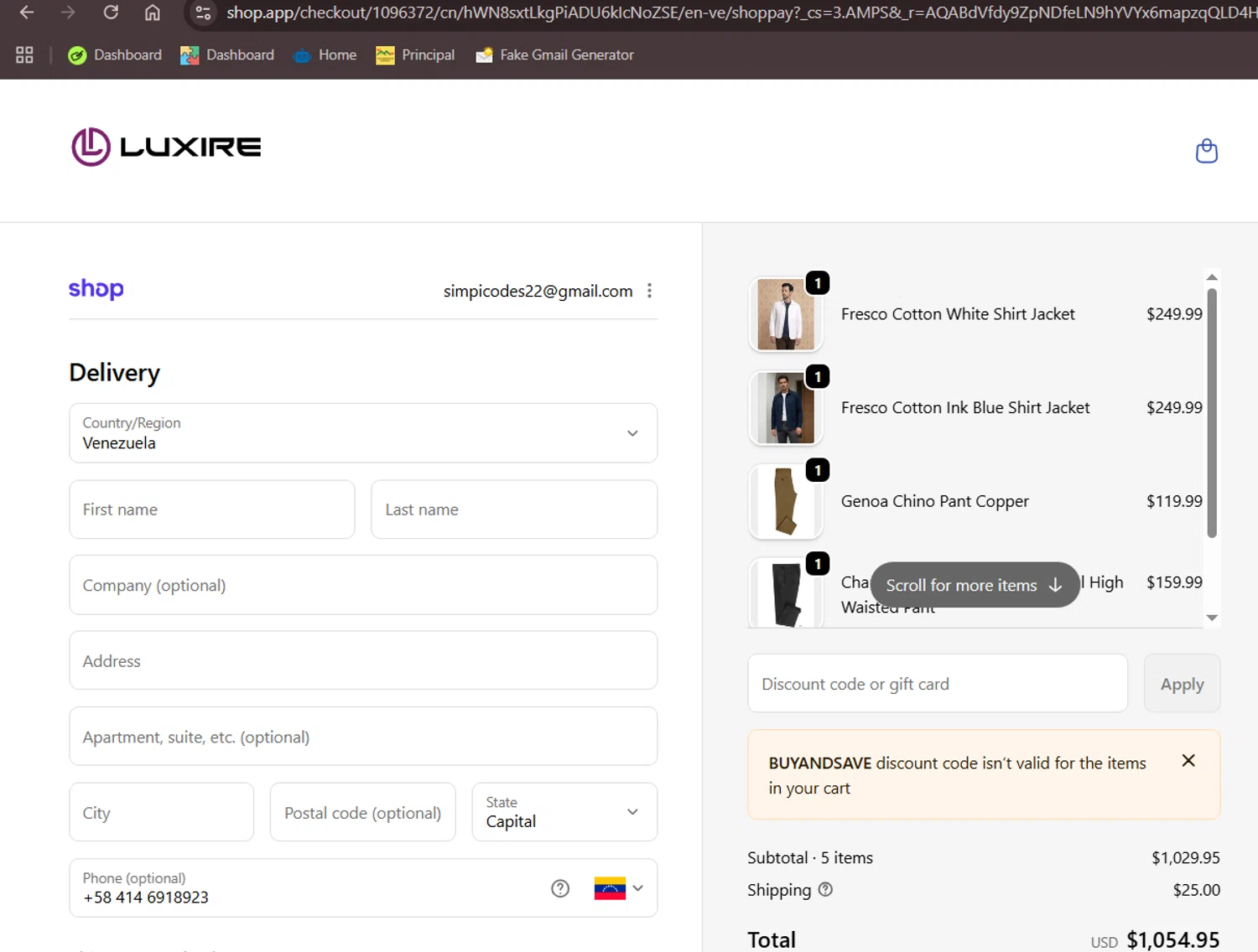 Luxire discount code screenshot showing code buyandsave applied at Luxire checkout page. Uploaded by SimplyCodes community member TreasurePioneer6575 on Feb 17, 2026