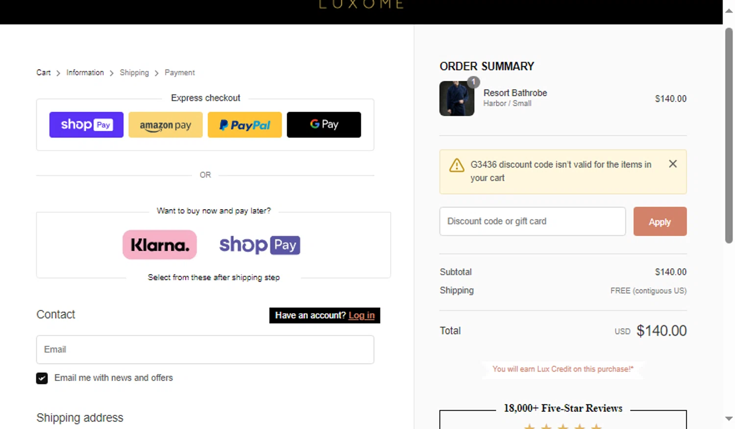 where to use Luxome promo code box