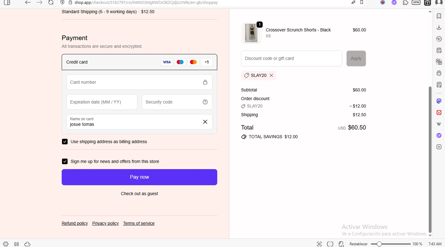 Luxsea Swimwear discount code screenshot showing code SLAY20 applied at Luxsea Swimwear checkout page. Uploaded by SimplyCodes community member luissilva2 on Nov 8, 2025
