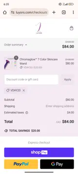VDAY20 coupon verification screenshot