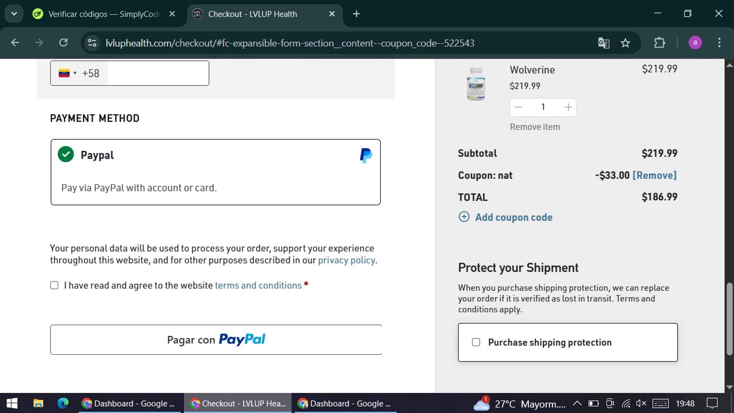 LVLUP Health discount code screenshot showing code NAT applied at LVLUP Health checkout page. Uploaded by SimplyCodes community member alexandracarolina on Dec 20, 2025