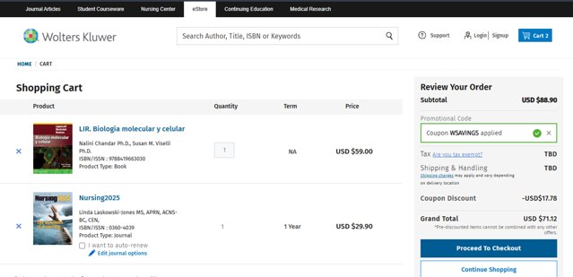 LWW Store checkout page showing LWW Store promo code box | Screenshot taken by SimplyCodes community member on Jul 11, 2025