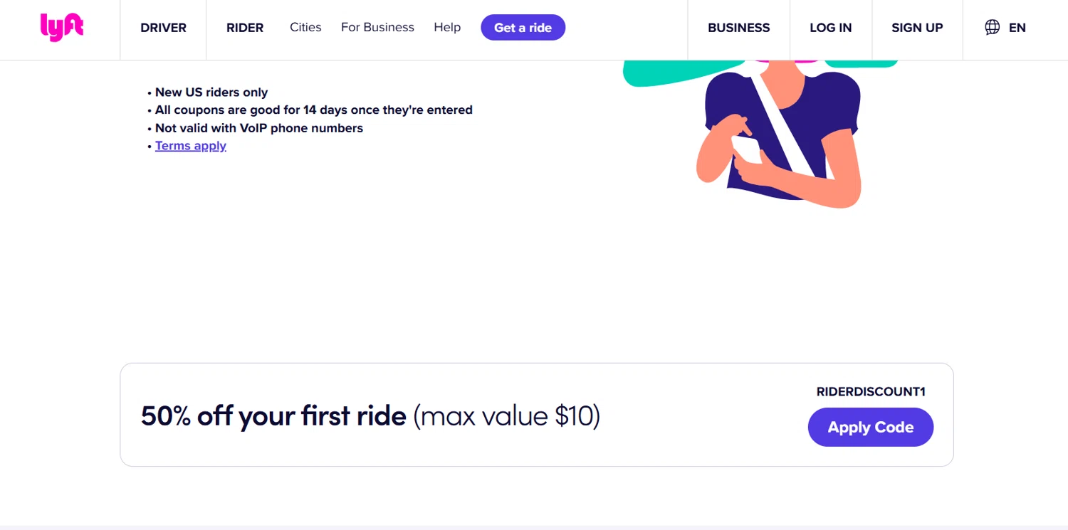 Lyft promo code screenshot showing code RIDERDISCOUNT2 applied at Lyft checkout page. Uploaded by SimplyCodes community member jade5416625024720 on Jun 30, 2025