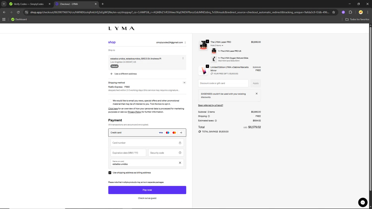 LYMA checkout page showing LYMA discount code box | Screenshot taken by SimplyCodes community member on Feb 8, 2026