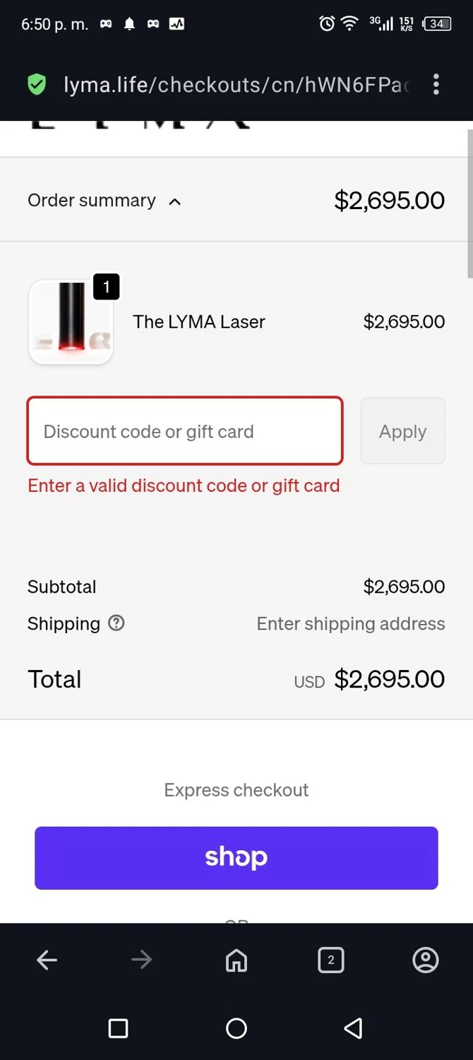 LYMA discount code screenshot showing code IRENE25 applied at LYMA checkout page. Uploaded by SimplyCodes community member billgates0997923425561 on Dec 9, 2025