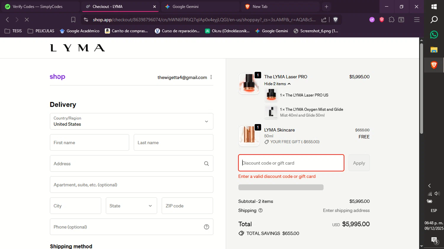 LYMA discount code screenshot showing code IRENE25 applied at LYMA checkout page. Uploaded by SimplyCodes community member xXdevoragoticas69Xx on Dec 9, 2025