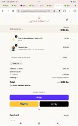 Lyons Leather Co. coupon verification screenshot