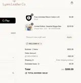 Lyons Leather Co. coupon verification screenshot