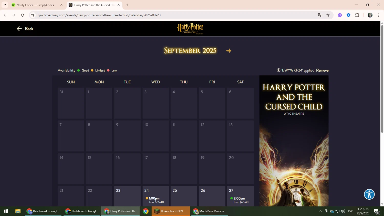 Lyric Theatre promo code screenshot showing code BWYWKF24 applied at Lyric Theatre checkout page. Uploaded by SimplyCodes community member CleverLynx6871 on Sep 23, 2025