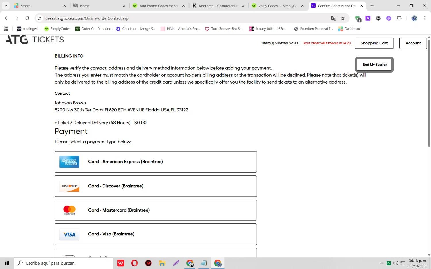Lyric Theatre promo code screenshot showing code BWYWKF24 applied at Lyric Theatre checkout page. Uploaded by SimplyCodes community member JoseH45 on Oct 20, 2025
