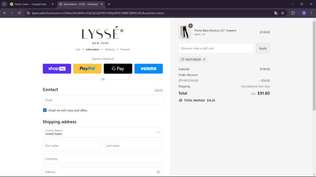 Lysse checkout page showing Lysse coupon code box | Screenshot taken by SimplyCodes community member on Aug 16, 2024