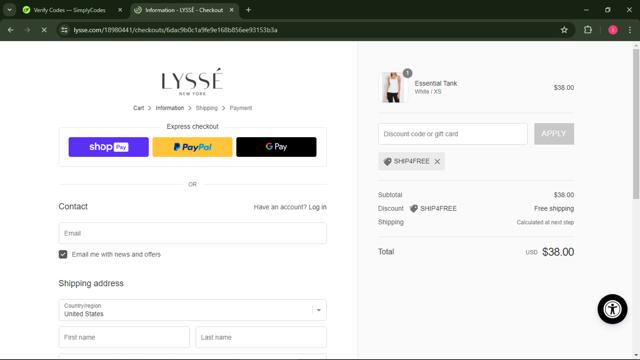 Lysse checkout page showing Lysse coupon code box | Screenshot taken by SimplyCodes community member on Apr 25, 2024