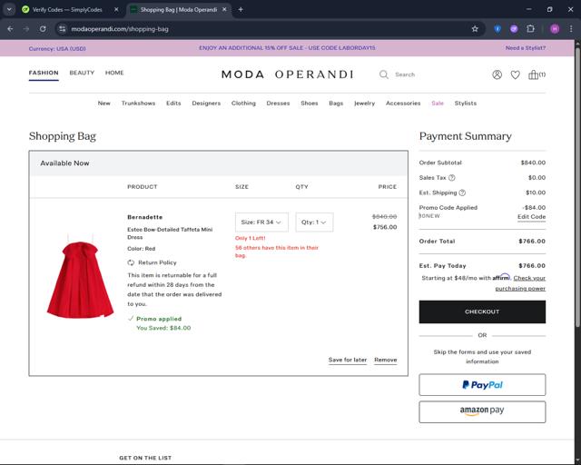 Lyst checkout page showing Lyst discount code box | Screenshot taken by SimplyCodes community member on Aug 30, 2025