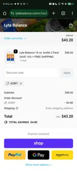 Lyte Balance coupon verification screenshot