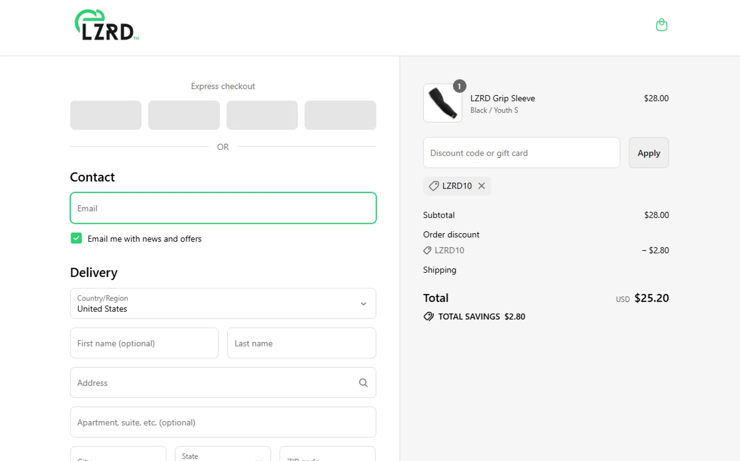LZRD Tech checkout page showing LZRD Tech discount code box | Screenshot taken by SimplyCodes community member on Aug 7, 2025
