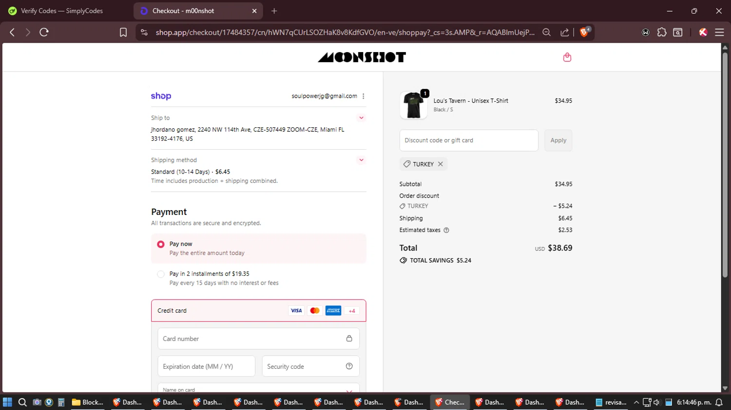 m00nshot discount code screenshot showing code TURKEY applied at m00nshot checkout page. Uploaded by SimplyCodes community member Shizuku on Jan 20, 2026