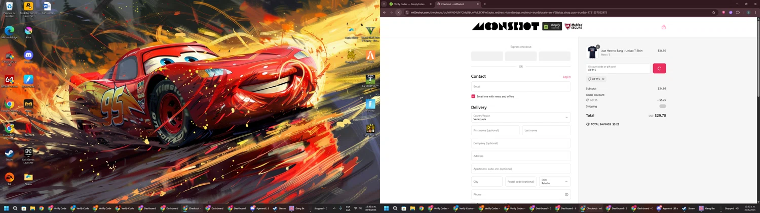 m00nshot discount code screenshot showing code GET15 applied at m00nshot checkout page. Uploaded by SimplyCodes community member GloriousPioneer2942 on Jun 30, 2025