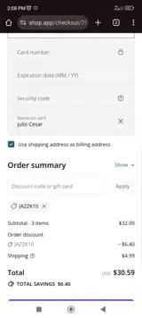Jazzk10 coupon verification screenshot