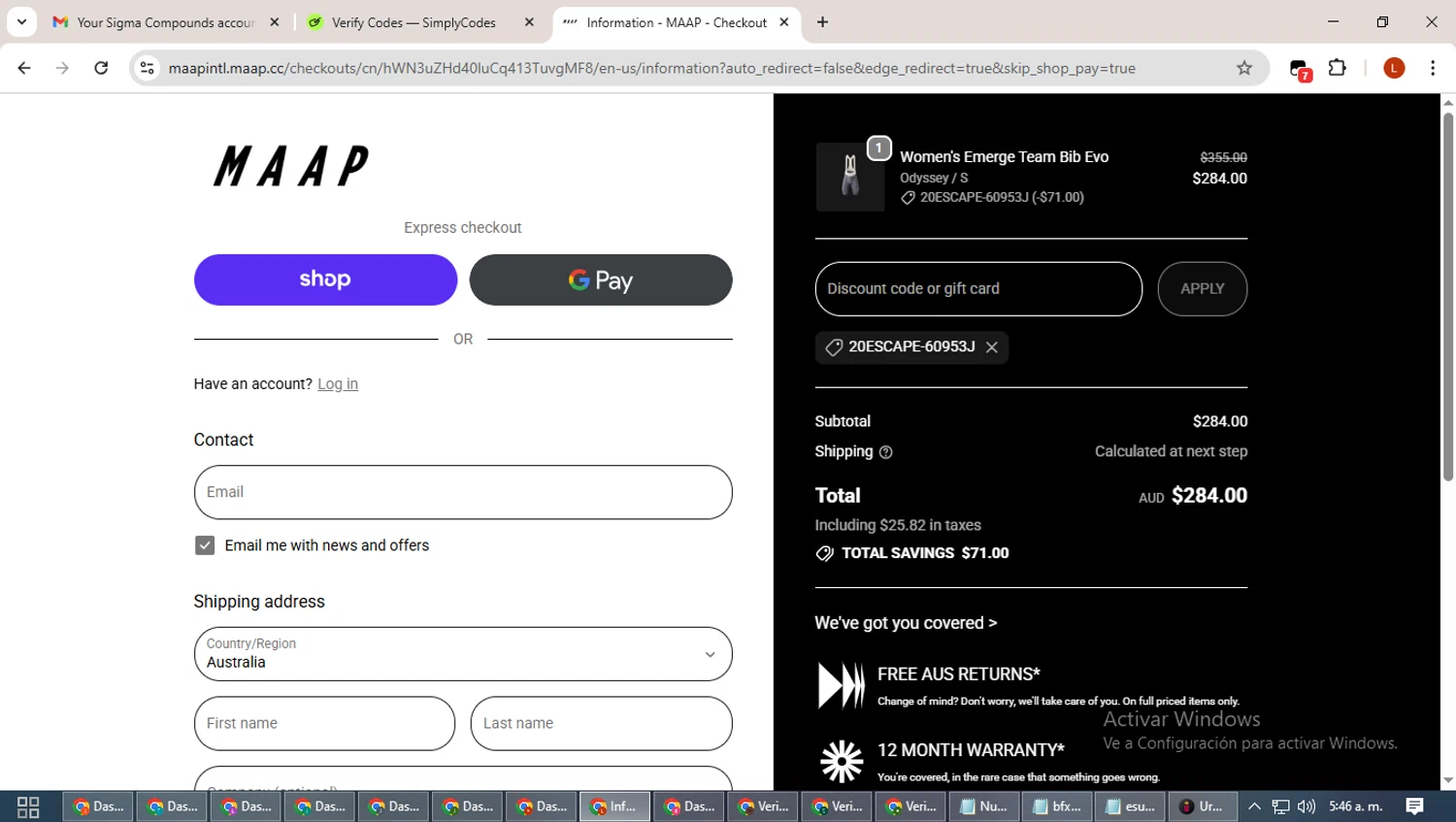 MAAP checkout page showing MAAP discount code box | Screenshot taken by SimplyCodes community member on Oct 9, 2025