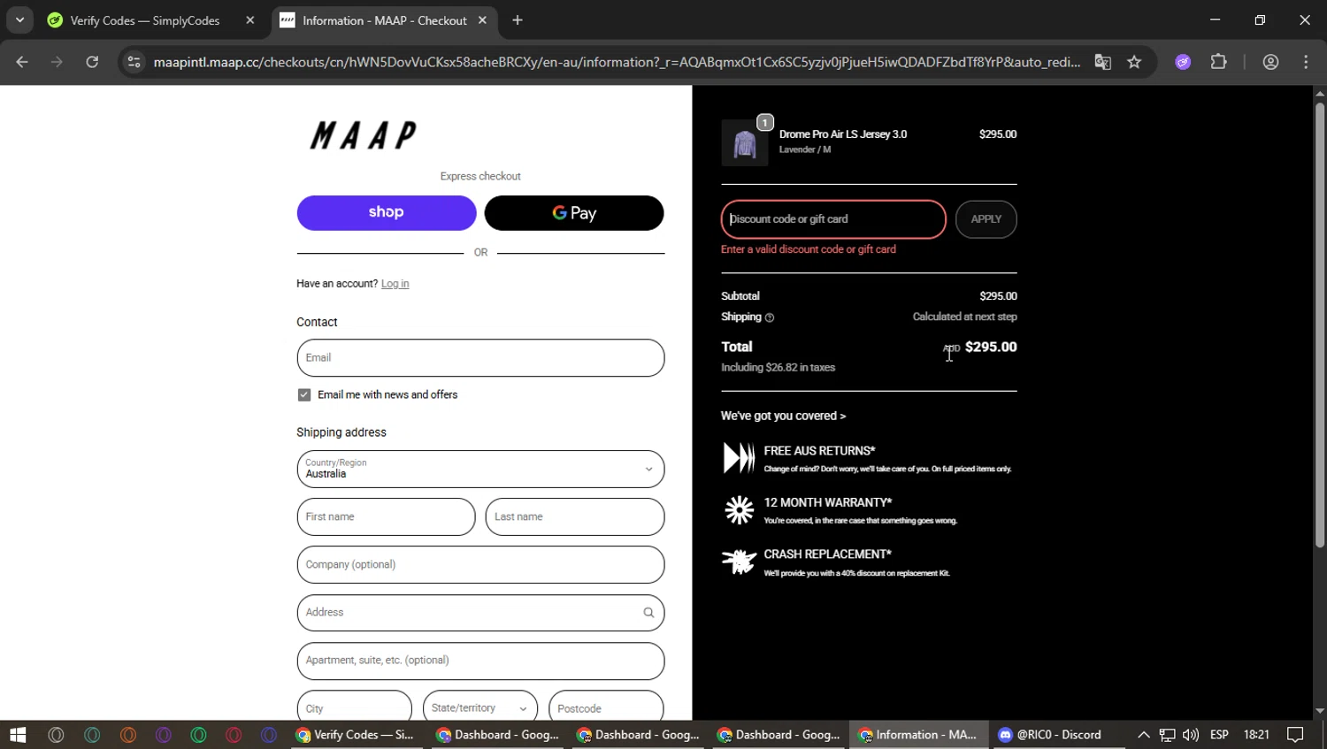 MAAP discount code screenshot showing code 20ESCAPE-60953J applied at MAAP checkout page. Uploaded by SimplyCodes community member PennyFox1280 on Nov 12, 2025