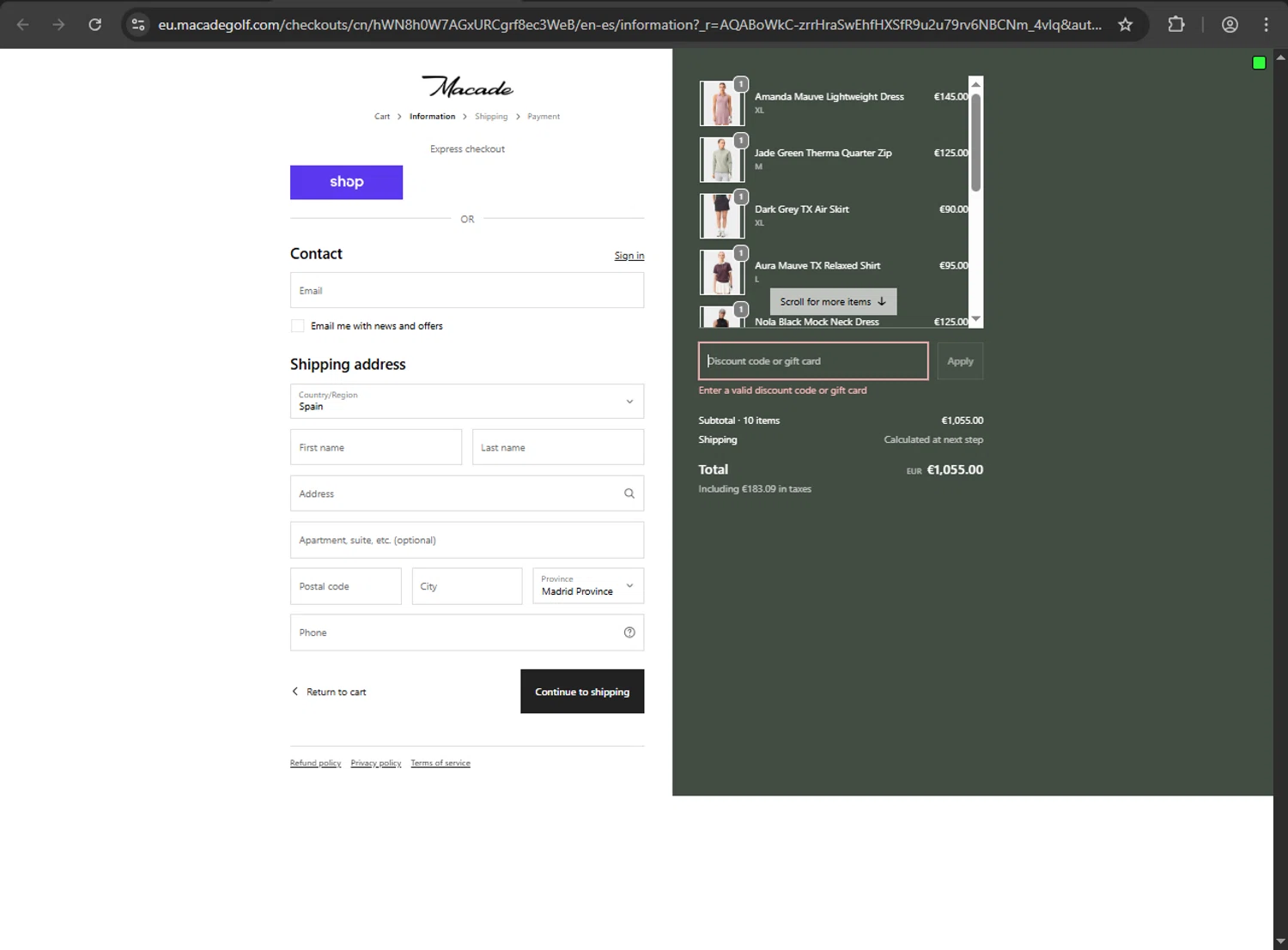 Macade Golf discount code screenshot showing code 3FOR2 applied at Macade Golf checkout page. Uploaded by SimplyCodes community member gokuyvegetta on Feb 12, 2026