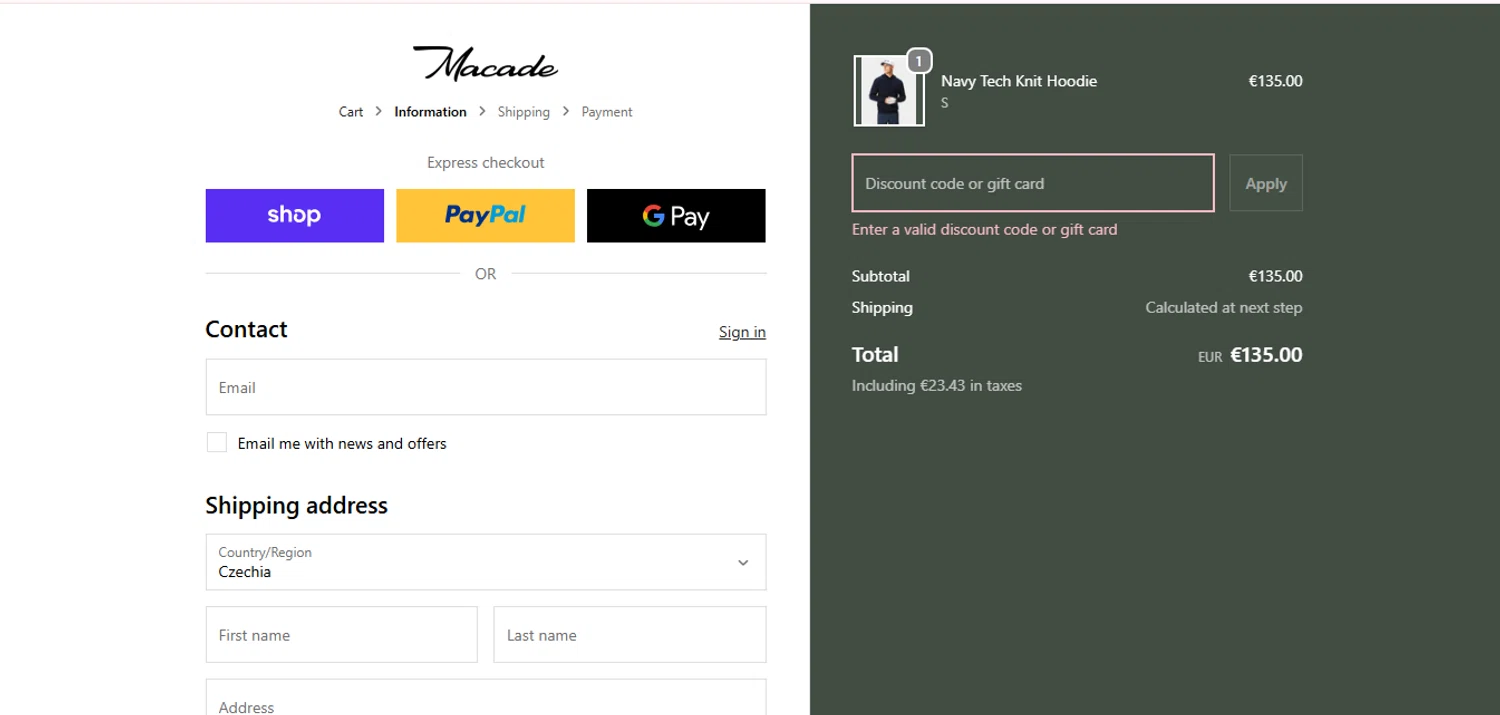 Macade Golf discount code screenshot showing code 6FOR4 applied at Macade Golf checkout page. Uploaded by SimplyCodes community member MagnificentCurator5441 on Nov 27, 2025