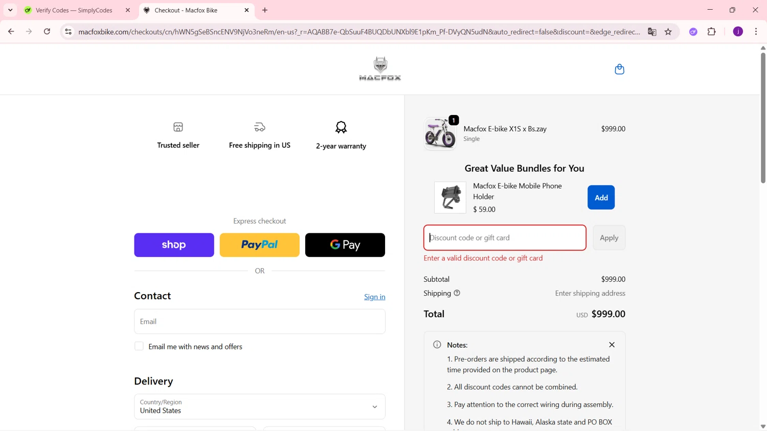Macfoxbike promo code screenshot showing code BLJELLY120 applied at Macfoxbike checkout page. Uploaded by SimplyCodes community member MagnificentSleuth912 on Nov 25, 2025