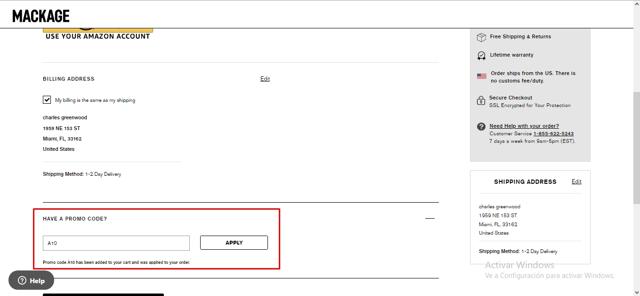 Mackage checkout page showing Mackage promo code box | Screenshot taken by SimplyCodes community member on Feb 12, 2021
