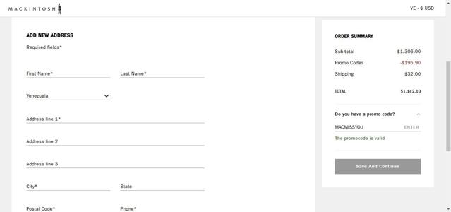 Mackintosh checkout page showing Mackintosh promo code box | Screenshot taken by SimplyCodes community member on Jan 19, 2025