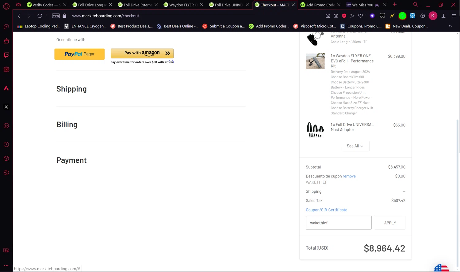 MACkite Boardsports checkout page showing MACkite Boardsports promo code box | Screenshot taken by SimplyCodes community member on Jul 1, 2024