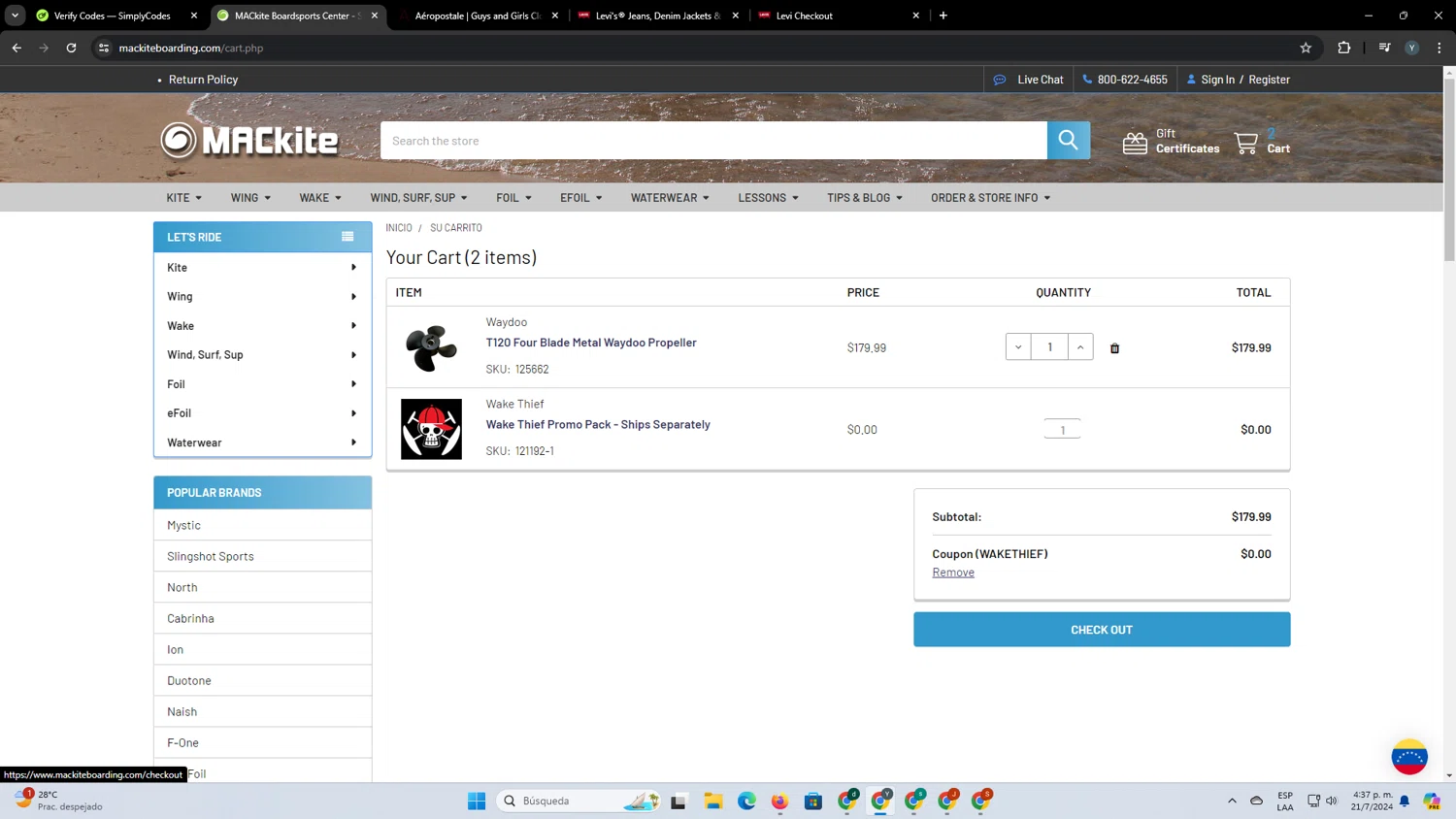 MACkite Boardsports checkout page showing MACkite Boardsports promo code box | Screenshot taken by SimplyCodes community member on Jul 21, 2024