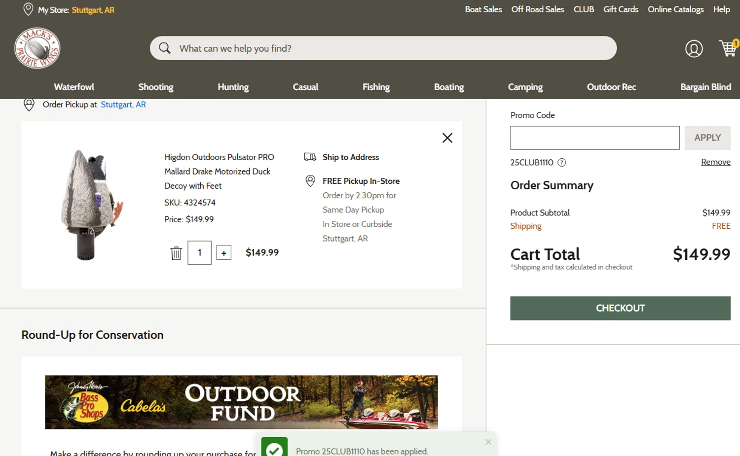 Mack's Prairie Wings checkout page showing Mack's Prairie Wings promo code box | Screenshot taken by SimplyCodes community member on Nov 10, 2025