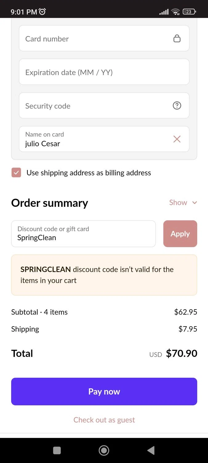 Macoma Boutique coupon code screenshot showing code SpringClean applied at Macoma Boutique checkout page. Uploaded by SimplyCodes community member CrownLion2750 on Jul 19, 2025