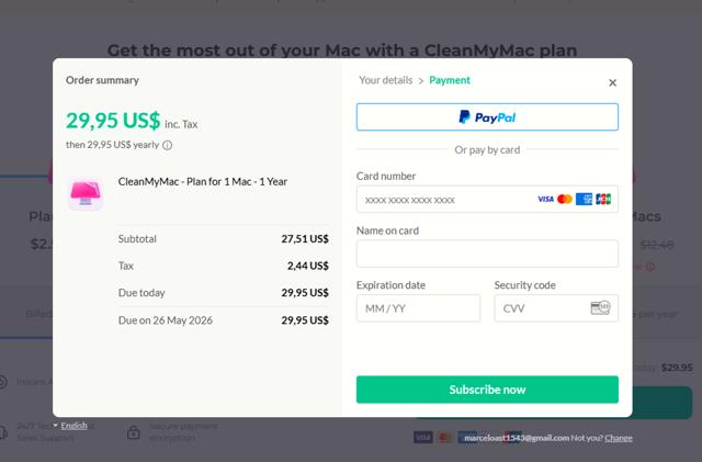 MacPaw checkout page showing MacPaw promo code box | Screenshot taken by SimplyCodes community member on May 26, 2025