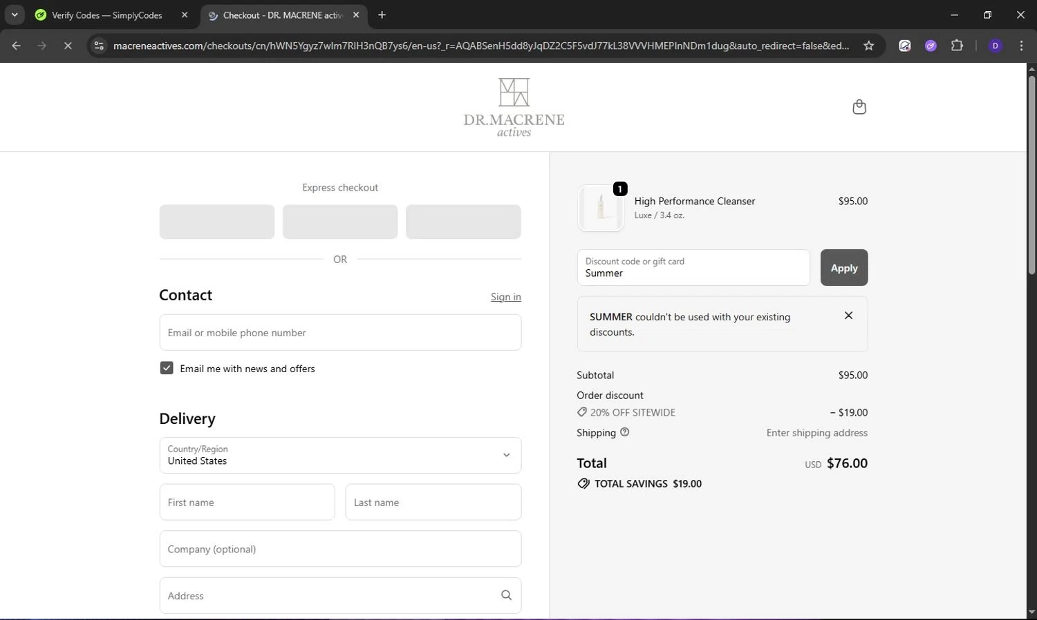 Macrene Actives promo code screenshot showing code Summer applied at Macrene Actives checkout page. Uploaded by SimplyCodes community member Obito6245825041527 on Nov 21, 2025